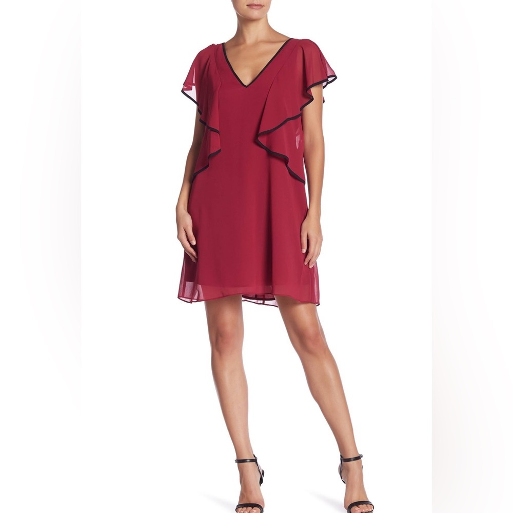 BCBG Dress BCBGeneration Women's Maroon V-neck Ruffle Tent/Shift Dress S…
